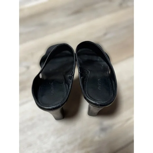 Vince Stylish Quinn Black Leather Suede Block Heel Mule Sandals Women's Size 7.5 - Picture 8 of 9
